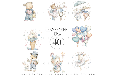 40 Pastel Baby Animals Clipart Set, an Animal Illustration by Pati Charm Studio