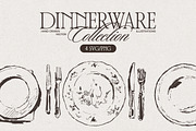 Dinnerware Table Setting Sketches, a Food Illustration by TheMountBirdStudio (Thumbnail 1 of 5)
