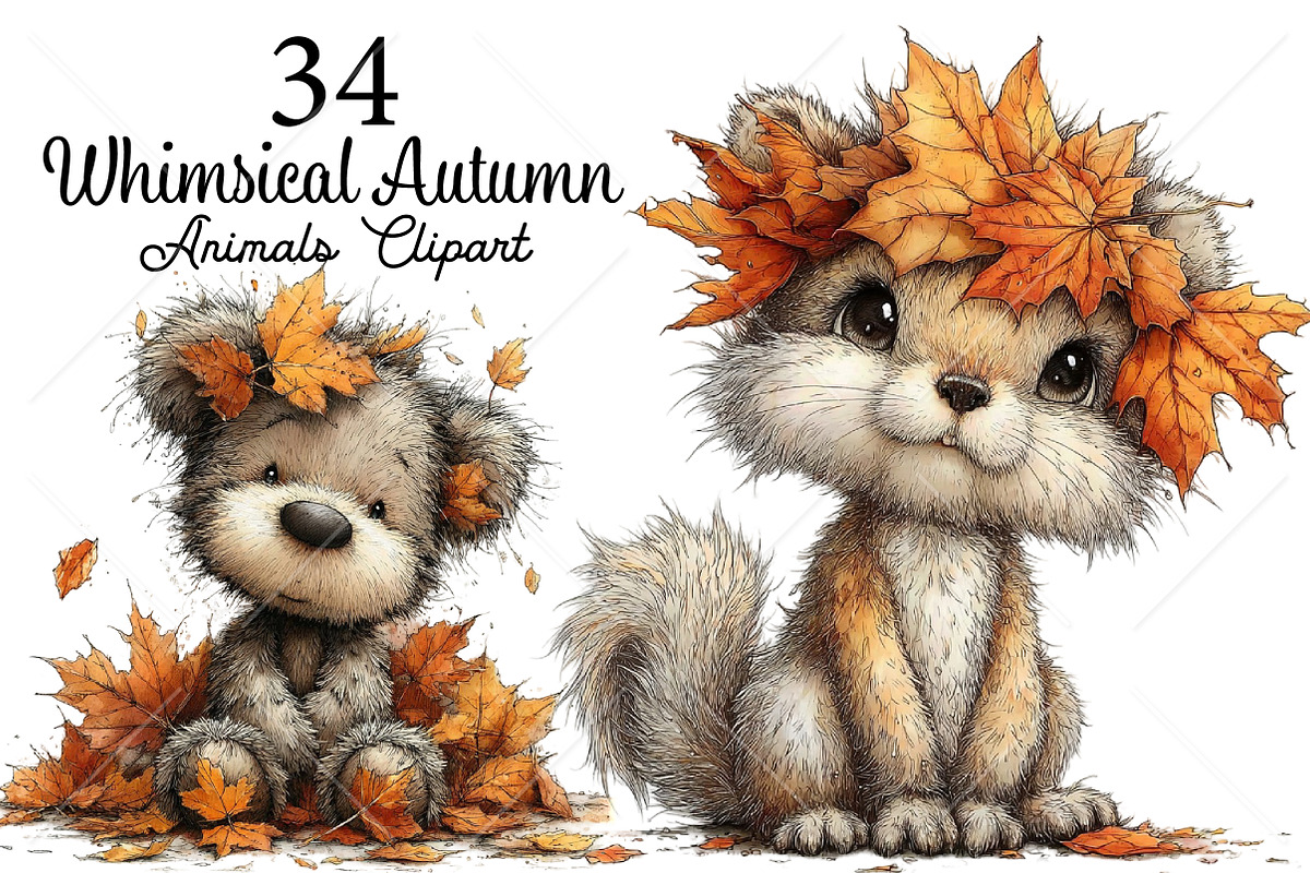 Whimsical Autumn Animals Clipart, a Seasonal Illustration by Canvas Craft (Photo 1 of 10)