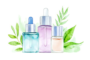 Watercolor natural cosmetics bottles, an Object Illustration by Lermont51