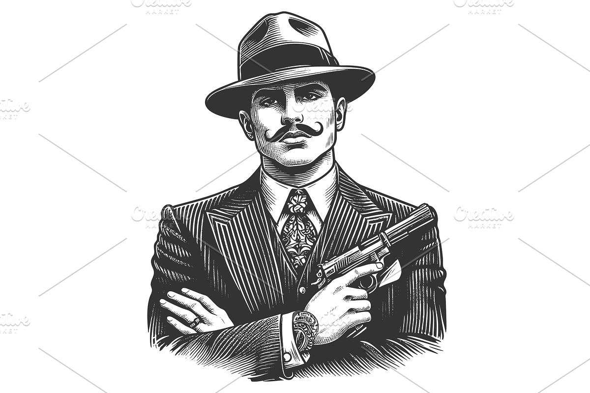 Gangster Holding Smoking Gun, a Person Illustration by AlexArt