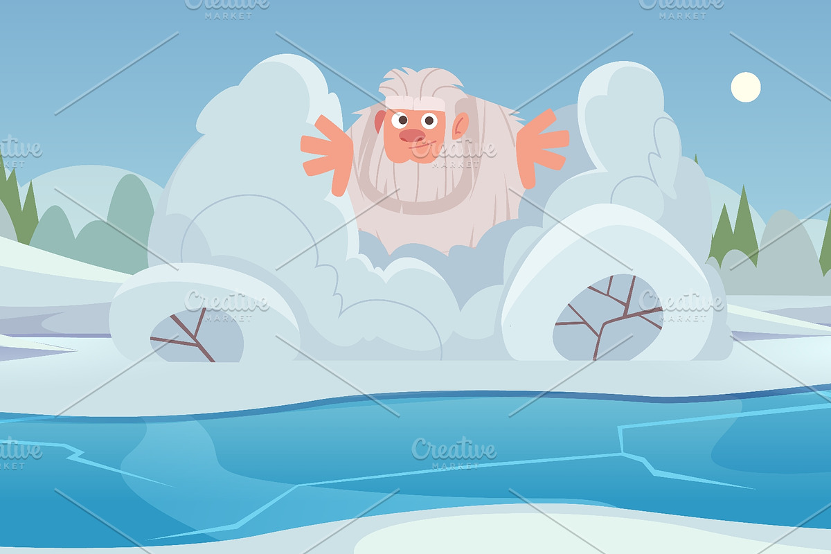 Fluffy yeti popping out of snow, an Animal Illustration by Onyx (Photo 2 of 3)