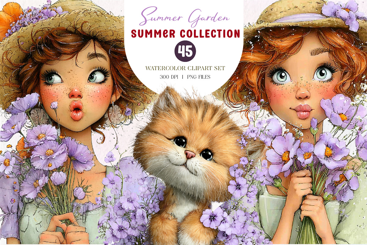 Summer Garden Watercolor Clipart, an Illustration by CreationArt (Photo 1 of 10)