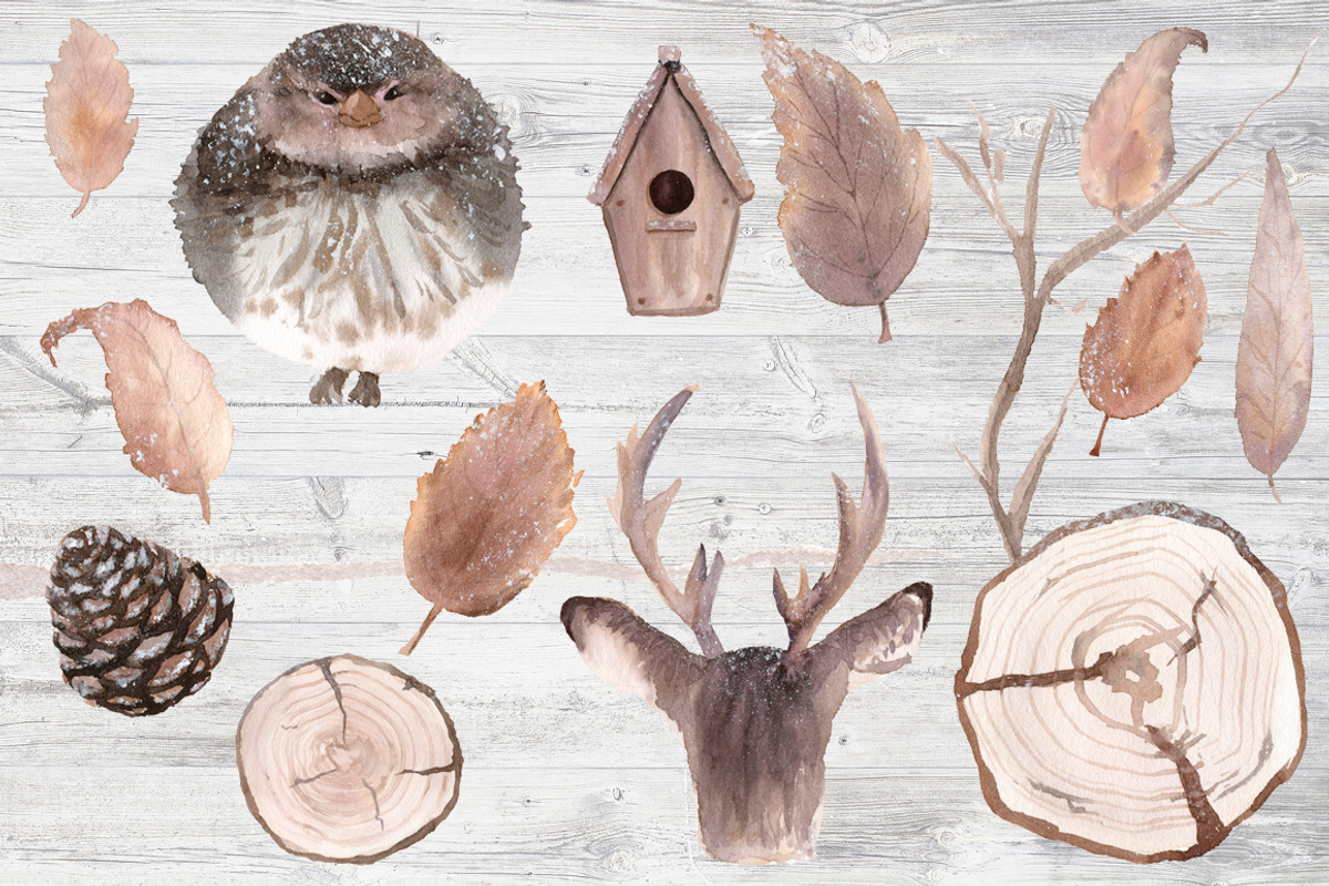 First snow Watercolor Clipart Set, an Object Illustration by Sha1nee (Photo 2 of 5)
