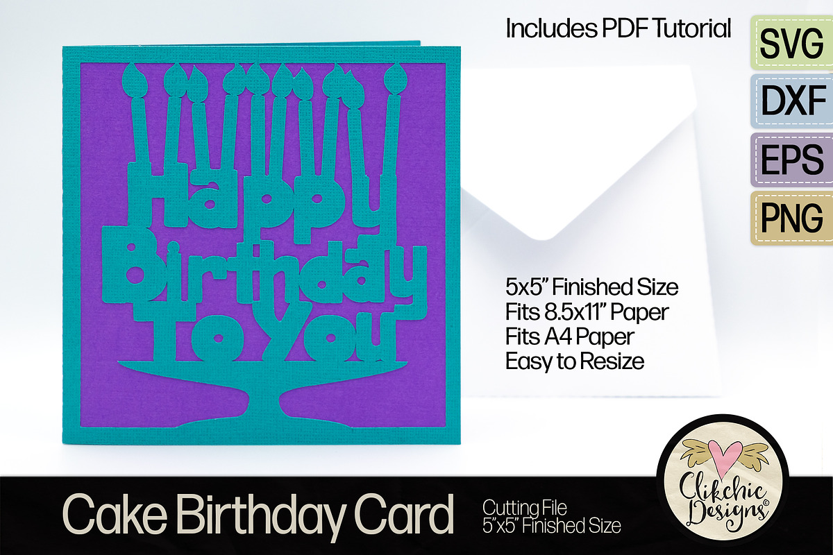 Happy Birthday Cake Card SVG Files, a Card Template by Clikchic Designs (Photo 4 of 8)