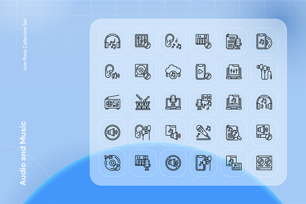 Audio and Music Icon Set, an Outline Icon by Nathaya Studio (Photo 2 of 2)