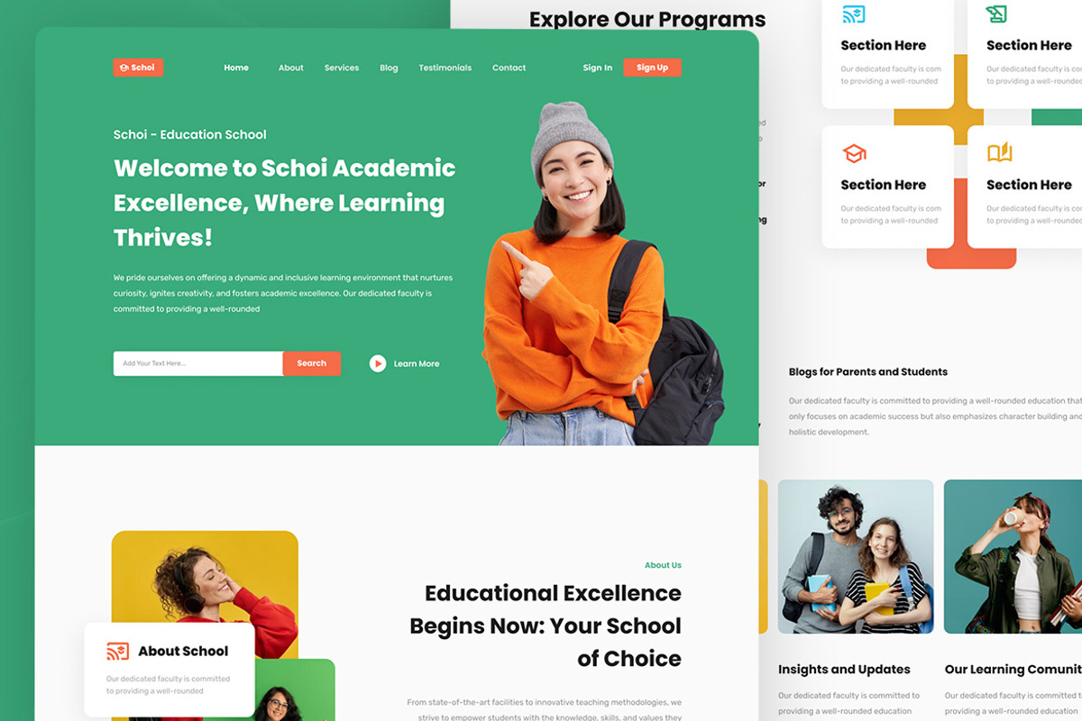 Education School Landing Page, an UI Kit Template by ENATIVE (Photo 2 of 4)