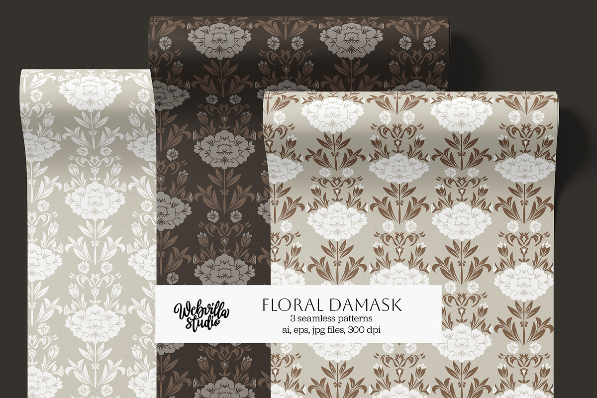 Floral Damask Patterns, a Wallpaper Graphic by Bloomart Studio (Photo 1 of 6)