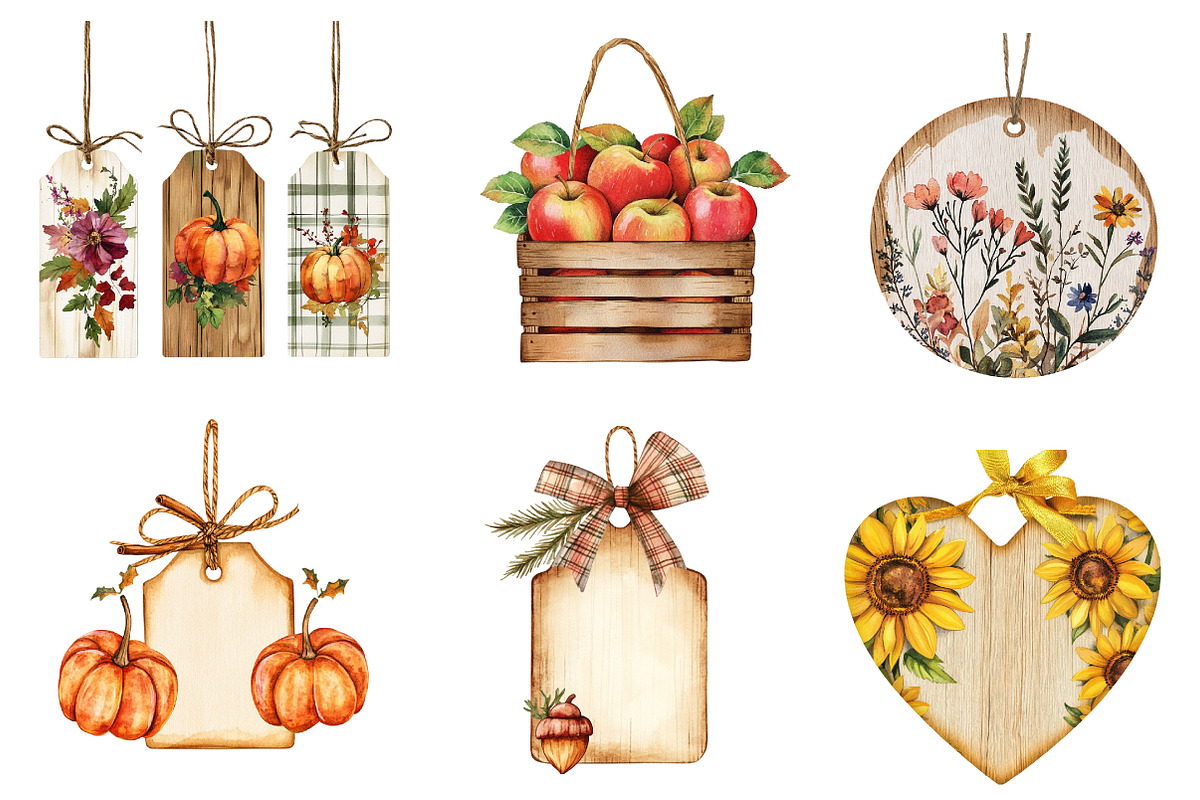Vintage Wooden Autumn Tags Clipart, an Illustration by CreationArt (Photo 3 of 5)