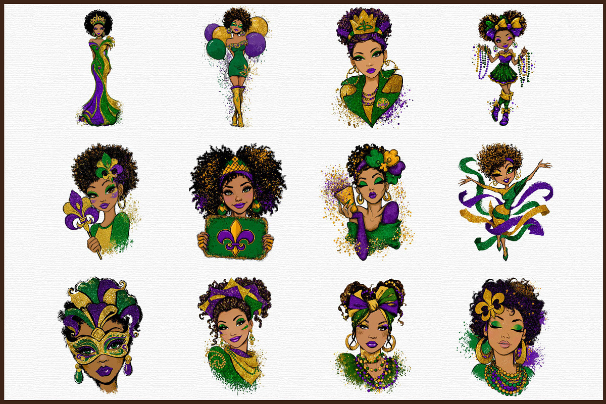 Afro Girls Mardi Gras Clipart, an Illustration by Sublimation Artist (Photo 3 of 6)