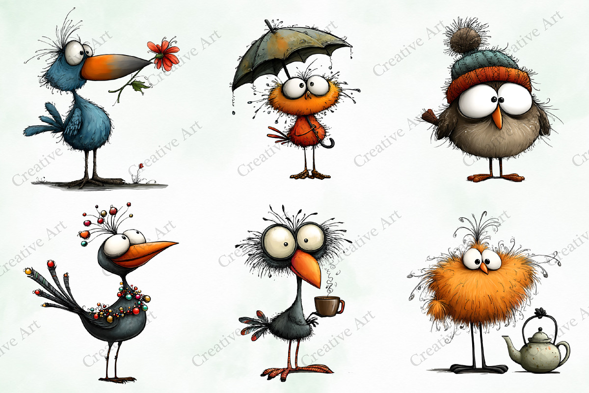 Whimsical Birds Clipart Bundle, an Illustration by Creative Art (Photo 3 of 10)