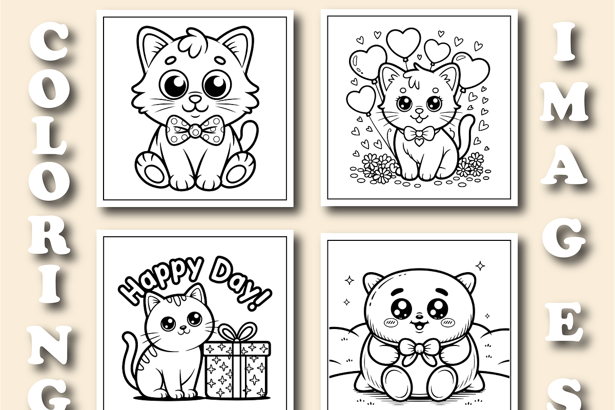 Cute Kawaii Cat Coloring Pages-Book, an Animal Illustration by Design Zone (Photo 3 of 5)