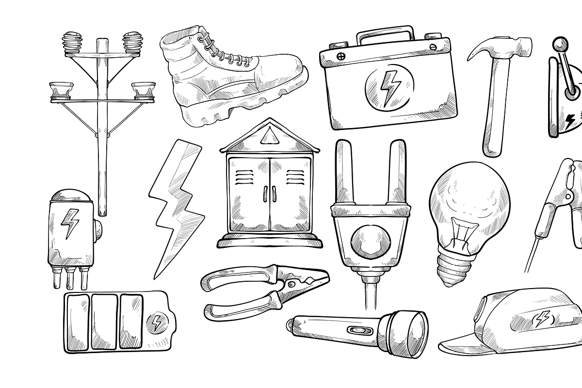 Electrician handdrawn collection, an Object Graphic by nikagraphic