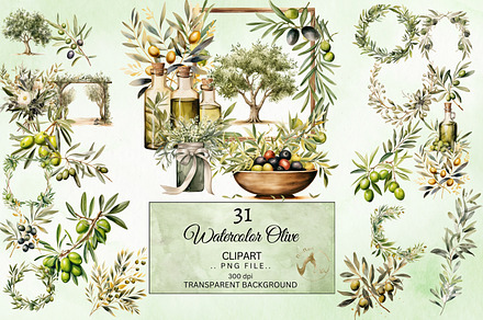 Watercolor Olive Clipart, an Illustration by NiiiNArt