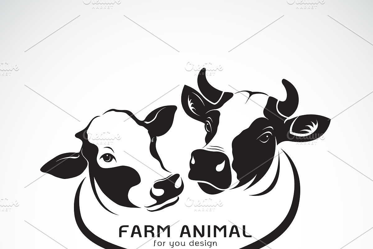 Vector of two cows head design., an Outline Icon by yod67, image size:1200x800