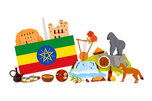 Travel to Ethiopia set, elements of, a Food Illustration by Flashvector