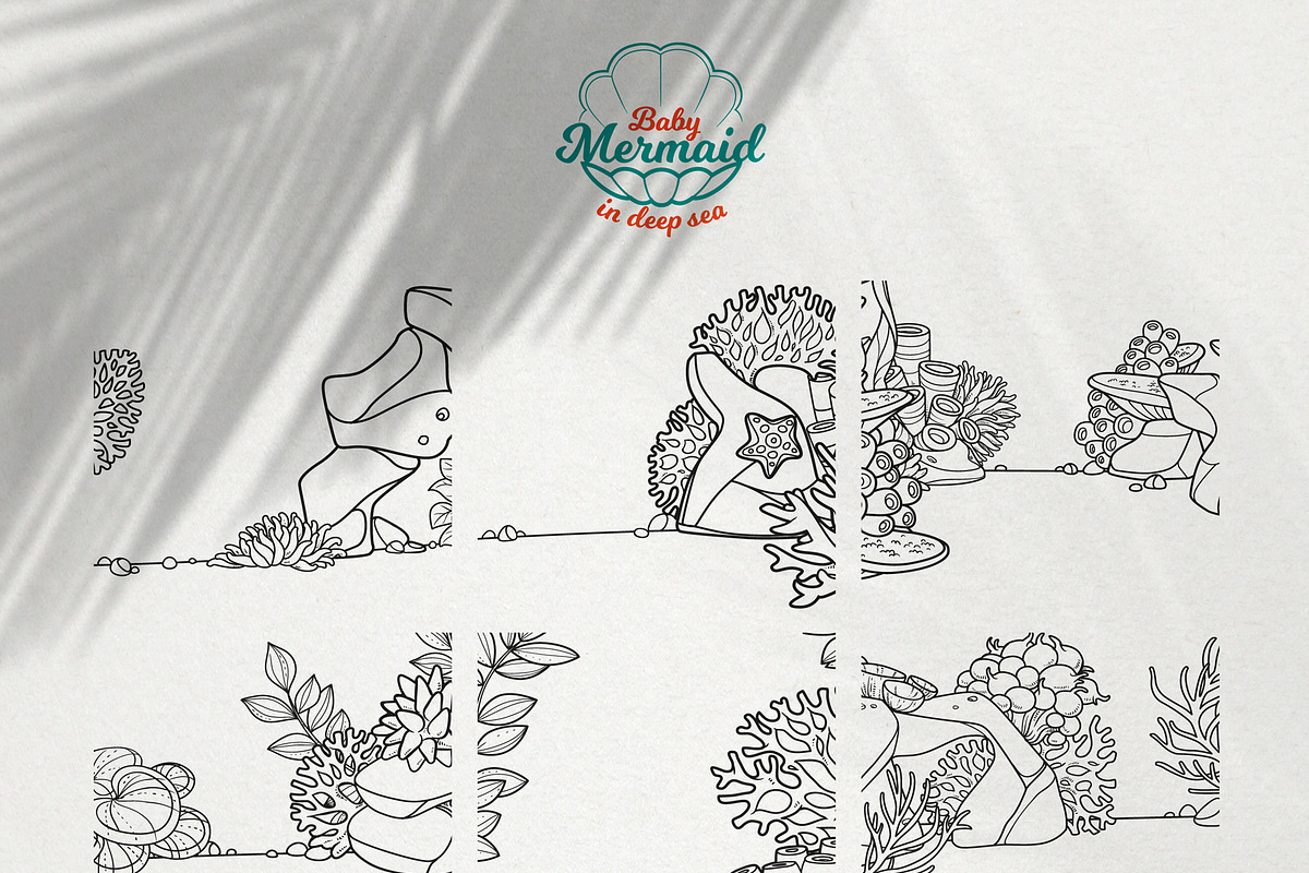 Mermaid in deep sea coloring pages, an Illustration by Azuzlikus (Photo 10 of 11)