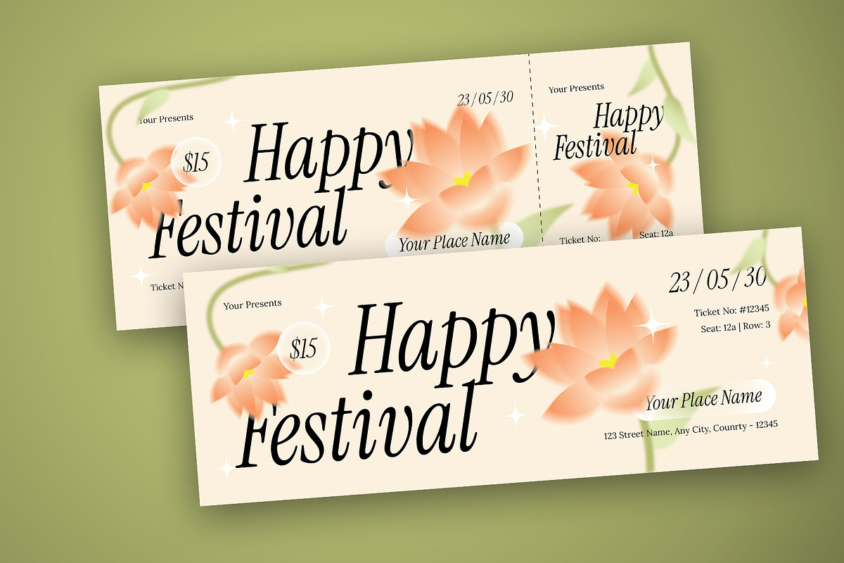 Festival Ticket Floral Theme, a Stationery Template by Neermana (Photo 2 of 4)