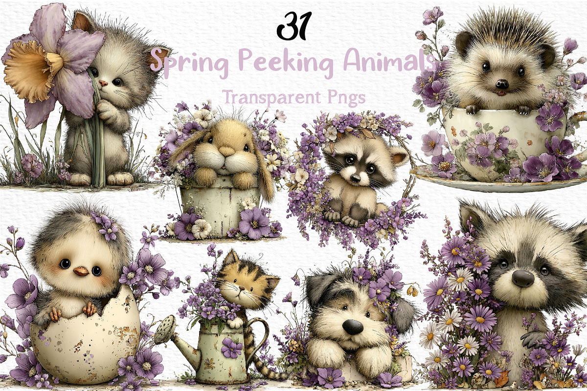 Spring Peeking Animals Clipart, an Illustration by Craft Nest (Photo 1 of 12)