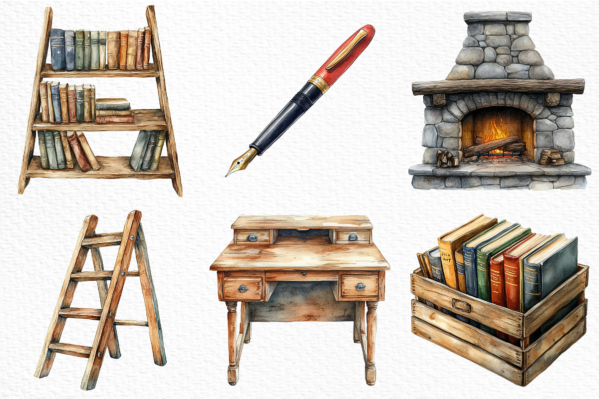 Watercolor Rustic Library Clipart, an Illustration by Craft Nest (Photo 4 of 5)