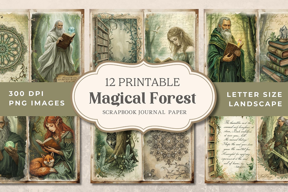 Enchanted Forest Junk Journal Pages, a Background Graphic by Traveling Designer (Photo 1 of 3)