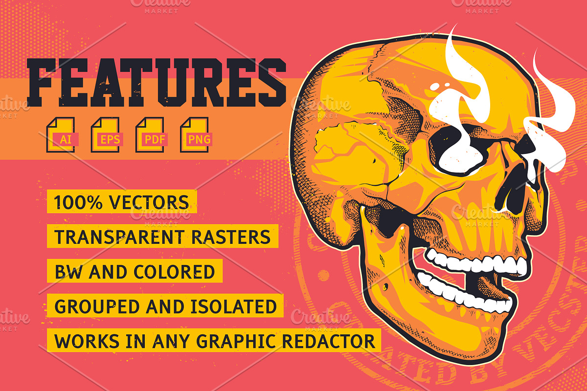 Vintage Vector Skulls Pack, a Decorative Illustration by Vecster (Photo 6 of 6)
