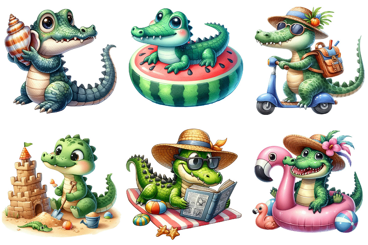 Summer Crocodile Character Clipart, an Illustration by Pixels.Craft (Photo 4 of 9)