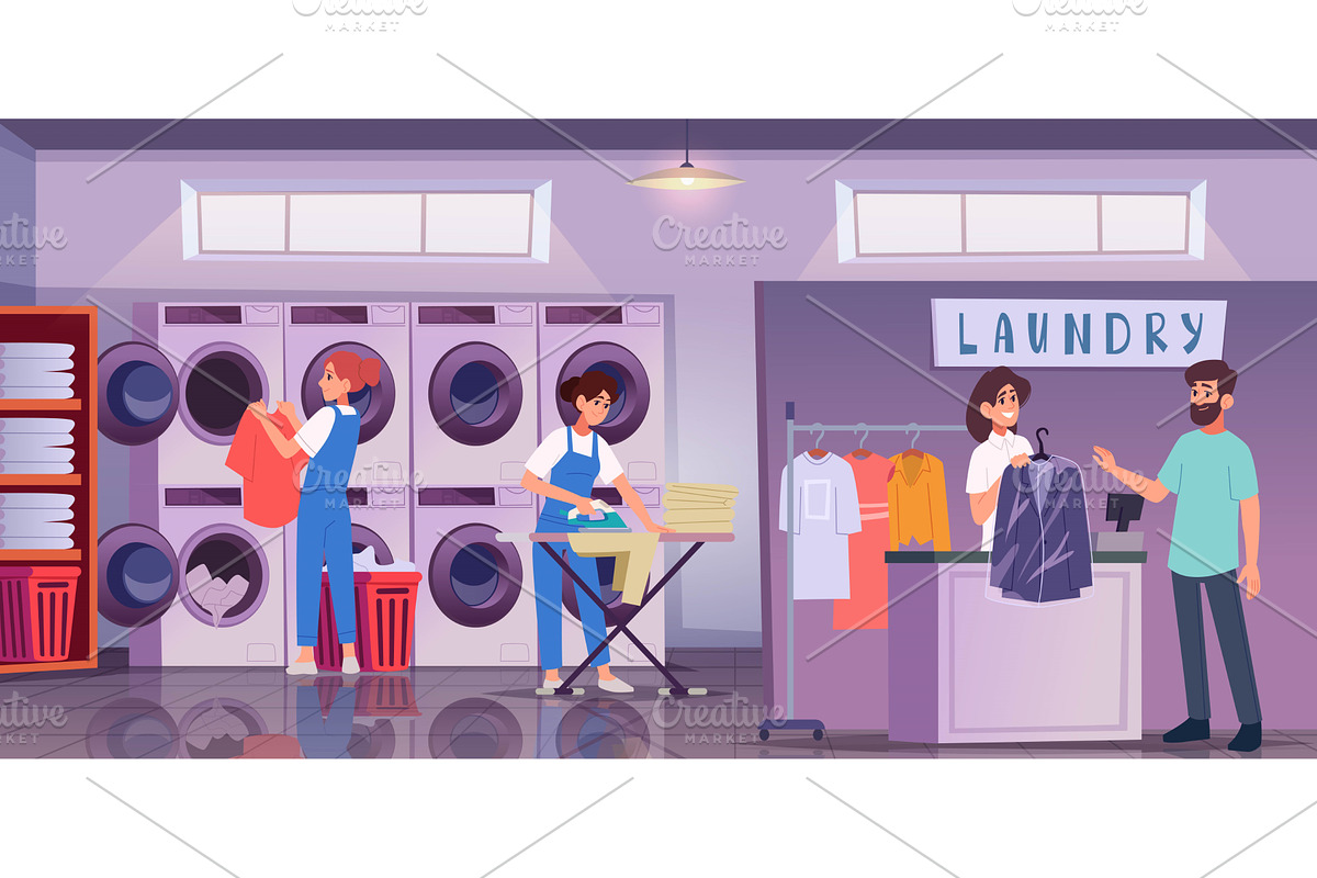 Laundry interior. Indoor room with, a Person Illustration by Onyx