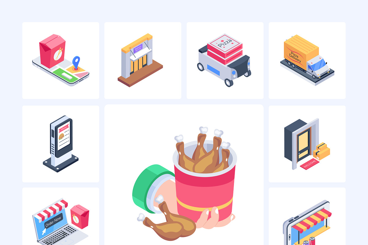Food Delivery Isometric Icons, an Emoji Icon by Vectors Market (Photo 8 of 9)