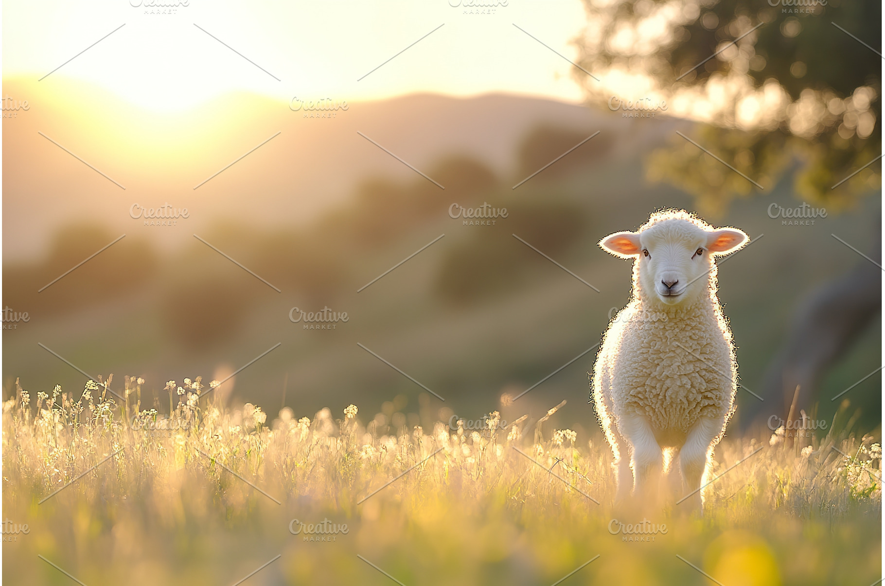 Serene lamb in sunlit meadow during, an Animal Photo by Lermont51