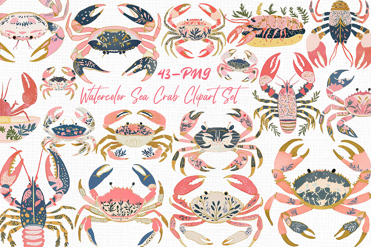 Watercolor Sea Crab Clipart Set, an Illustration by Libby Wishes (Photo 1 of 8)
