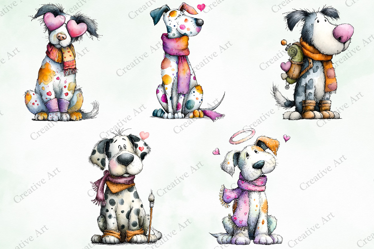 Valentine Quirky Dog Clipart Bundle, an Illustration by Creative Art (Photo 7 of 10)