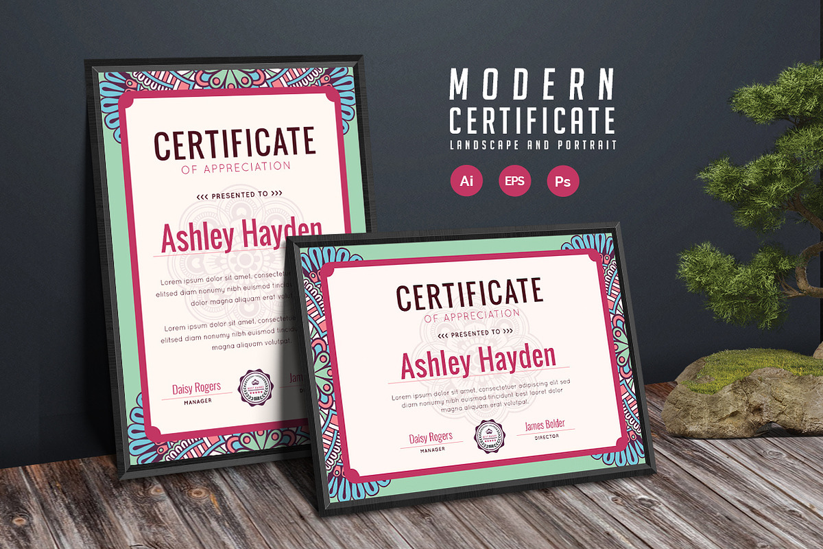 523. Modern Certificate Template, a Stationery Template by CreativeRezwan (Photo 2 of 3)