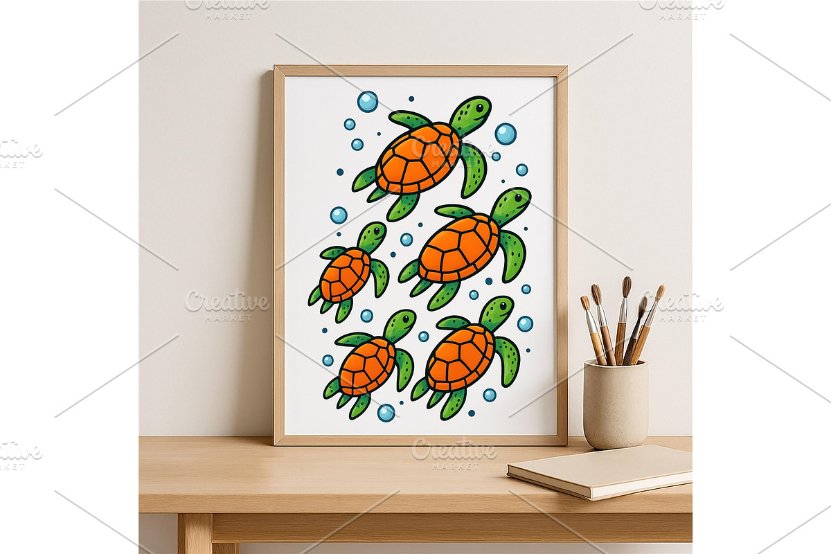 Sea Turtle Cute Ocean Illustration, a Background Graphic by LaseredNinja (Photo 4 of 7)