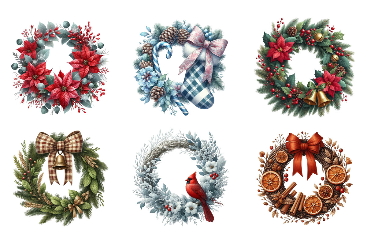 Christmas Wreath Clipart Bundle, an Illustration by SinaCreation (Photo 5 of 7)