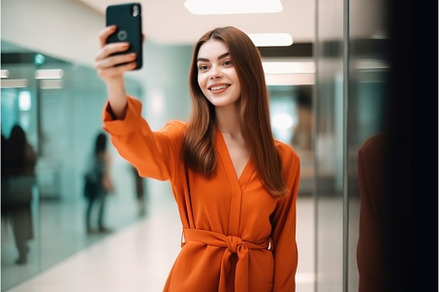 happy woman, fashion and phone at, a Person Photo by Sergey Kotenev