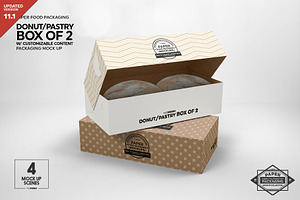 Box Of Two Donut Pastry Box Mockup