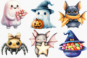 Watercolor Kawaii Halloween Clipart, an Illustration by Canvas Craft (Thumbnail 2 of 8)