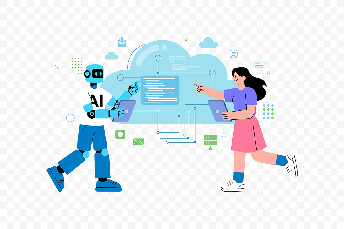 AI & Human Cloud Data Process, a Technology Illustration by Partikusi Design (Photo 3 of 3)
