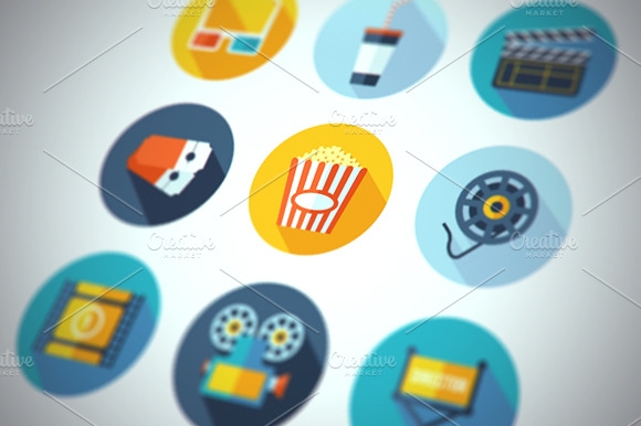 Set Of Flat Cinema And Movie Icons.