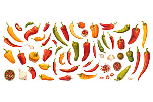 Cartoon hot pepper set. Red and, a Food Illustration by Stock-Smart-Start