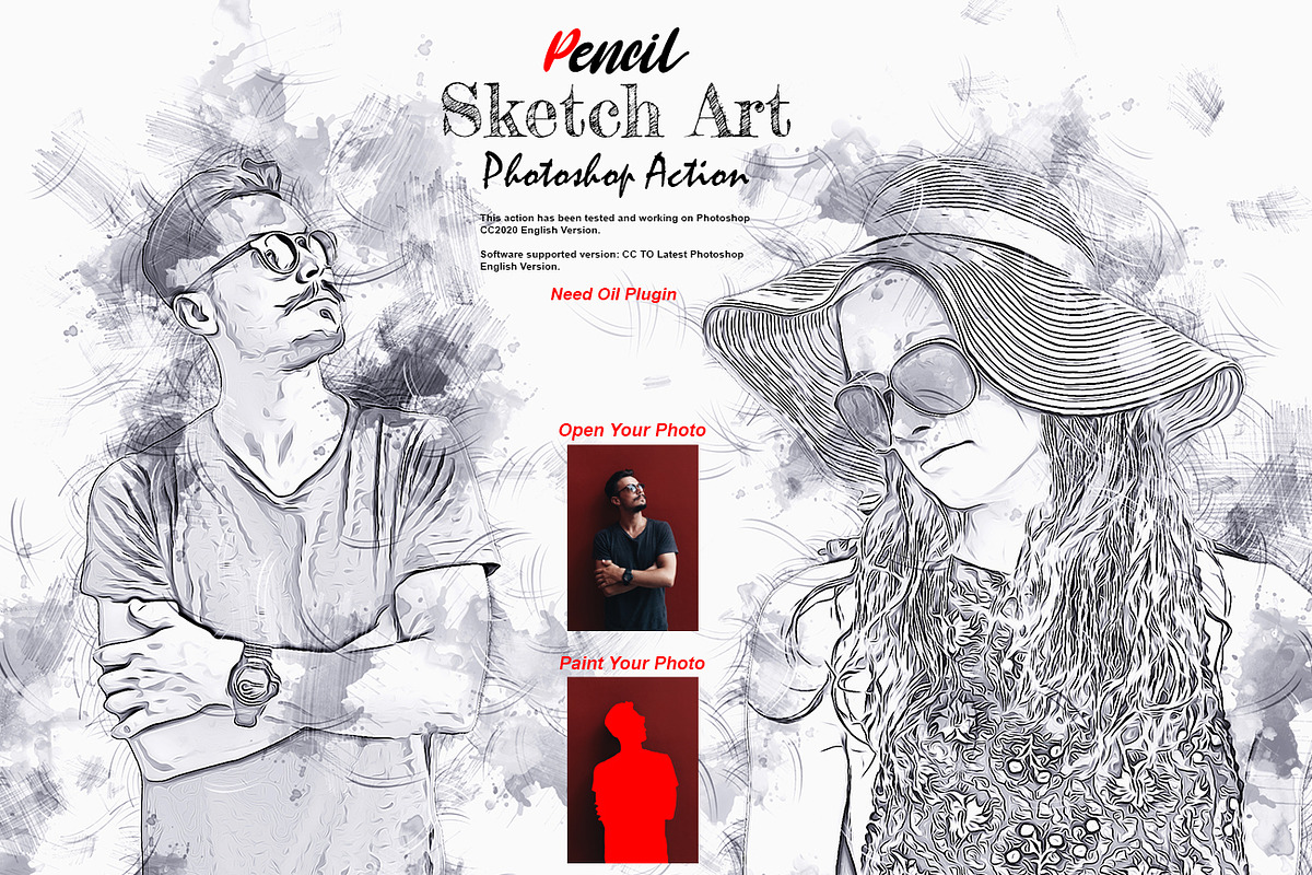 Pencil Sketch Art Photoshop Action, an Action Add-On by Studio Retouch (Photo 1 of 13)