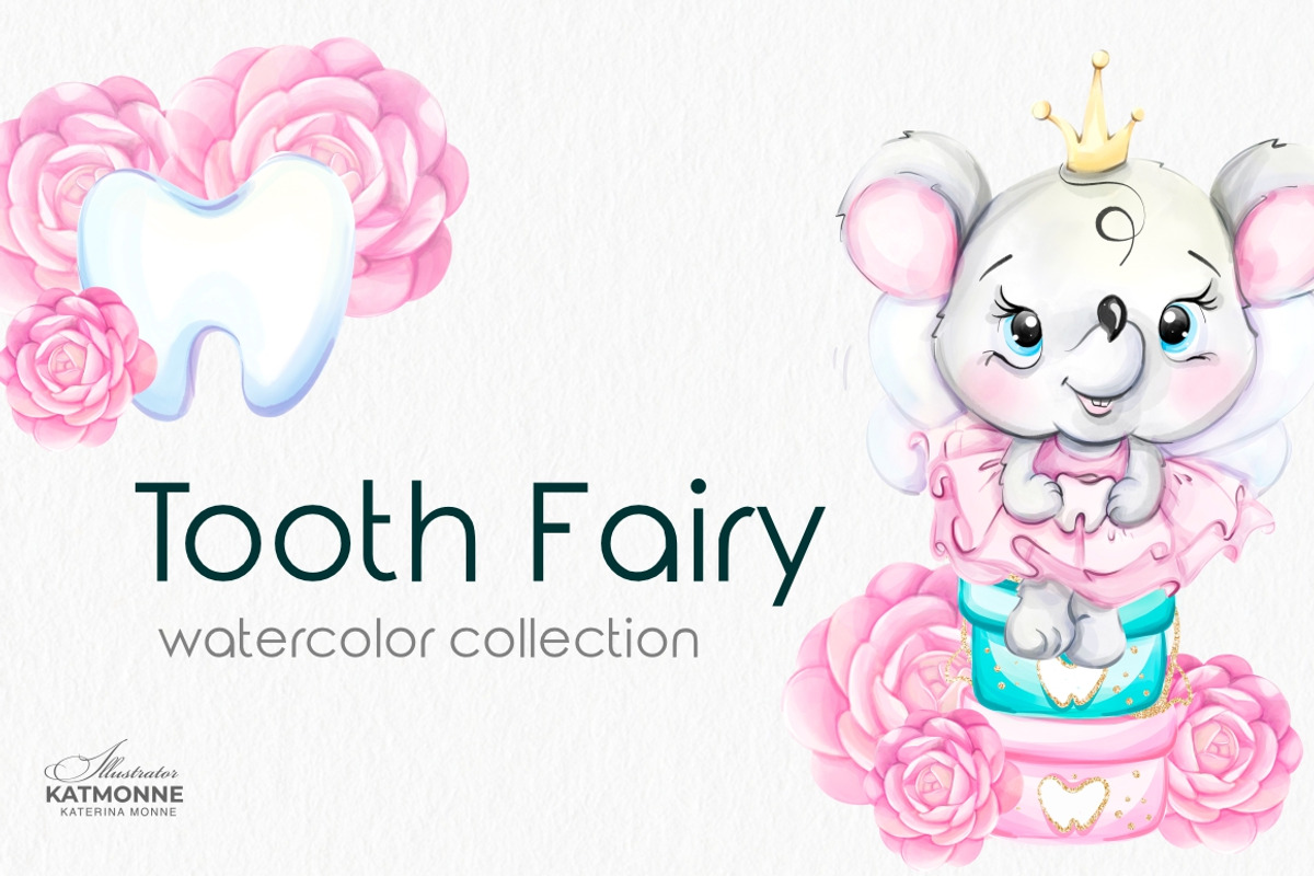 Tooth Fairy watercolor clip art, a Healthcare Illustration by katmonne (Photo 4 of 7)