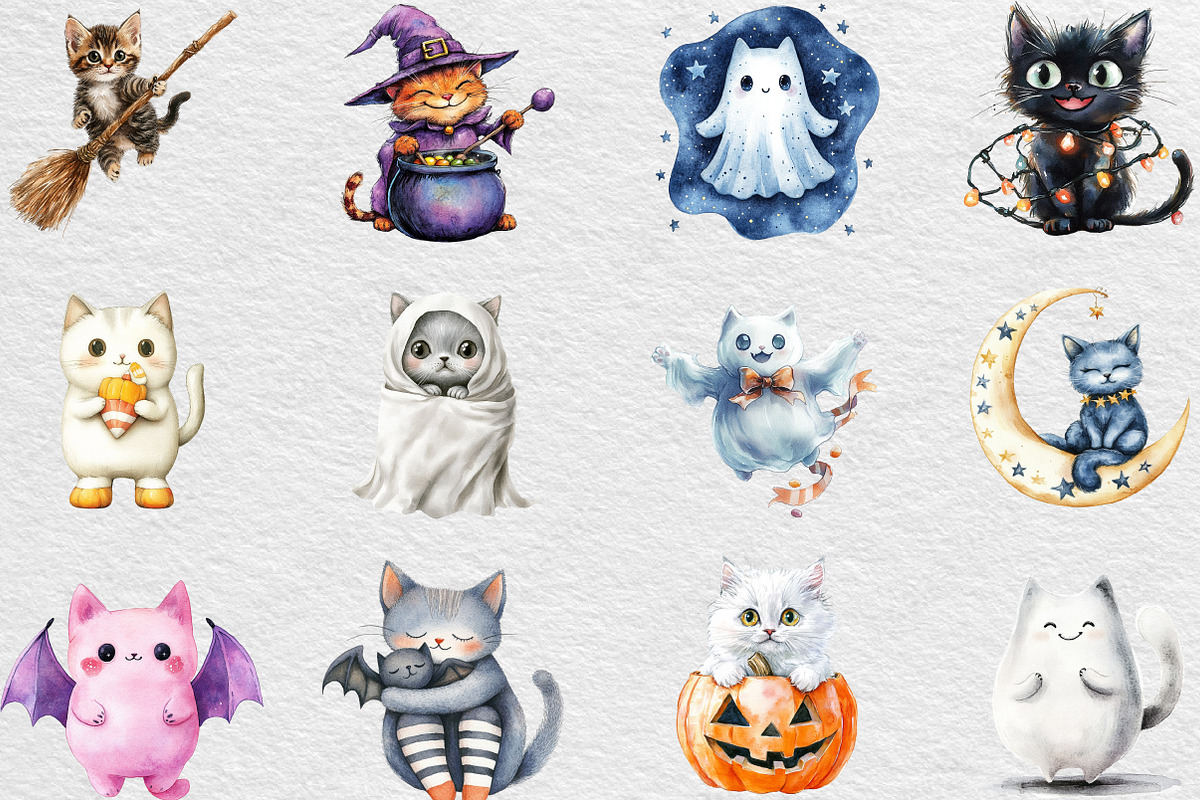 Halloween Cute Cat Clipart, an Illustration by Black Bird Studio (Photo 6 of 6)