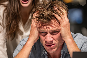 Stressed man overwhelmed by woman ye, a Photo by Pixeness Studio