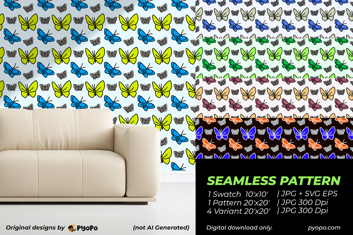 Butterflies Pattern, a Pattern Graphic by Pyopo (Photo 2 of 3)