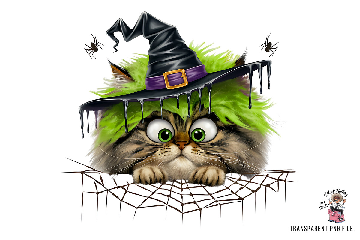 Witch Cat Clipart PNG Bundle, an Illustration by Clipart Bloom (Photo 3 of 14)