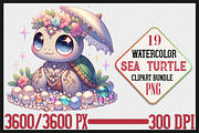 Watercolor Sea Turtle Clipart Bundle, a Seasonal Illustration by Craft Nest (Thumbnail 1 of 6)