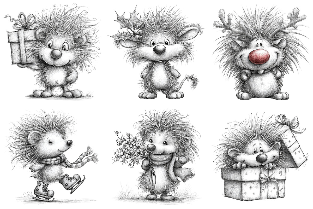Funny Christmas Hedgehog Sketch Art, an Illustration by Libby Wishes (Photo 7 of 9)