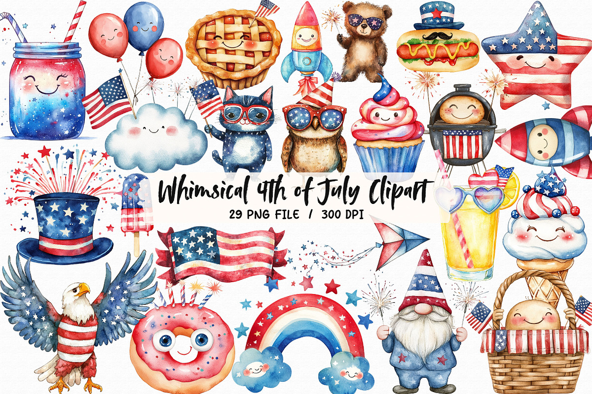 Whimsical 4th of July Clipart, an Illustration by Libby Wishes (Photo 1 of 6)